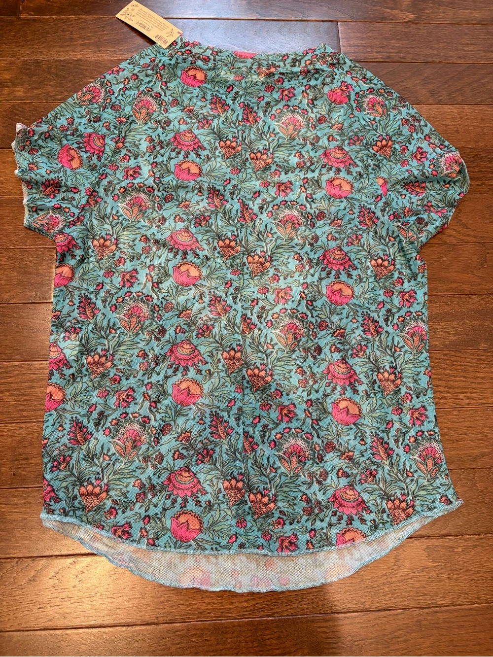 Natural Life Mesh Top Floral Print Teal Pink Short Sleeve NWT Medium Fits Small - Picture 3 of 9